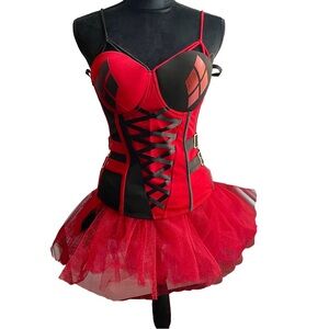 Harley Quinn Halloween costume Set womens. Corset Tutu Skirt Wig Tights Mallet